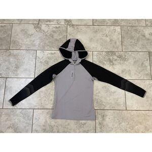 "REEBOK Womens Size XS Black Grey Element Thermal Half Zip Running Top Hooded"